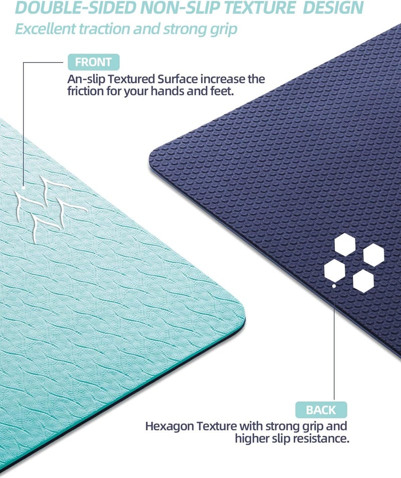 COOLMOON Yoga Mat Non Slip, Anti-Tear 1/4 Thick TPE Yoga Mats for Women and Men, 72"x24" Exercise & Fitness Mat with Carrying Strap, Workout Mats for Yoga, Pilates and Floor Exercise - Image 2